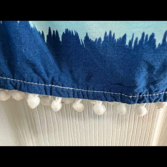 Pretty Rafaela Blue Print Sleeveless Linen Top with white decorative puff balls - Picture 7 of 8